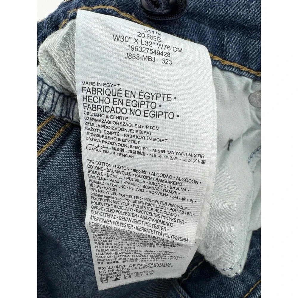 Levi's 511 Slim High Rise Cut Off Blue Denim Shorts Slim Distressed Size 30W